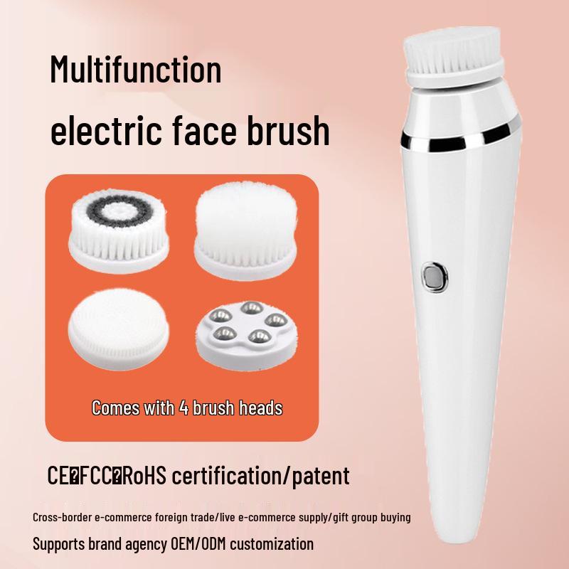 Waterproof 4-in-1 Electric Facial Cleansing Brush: Rotating Cleanser, Makeup Remover, Pore Cleanser.