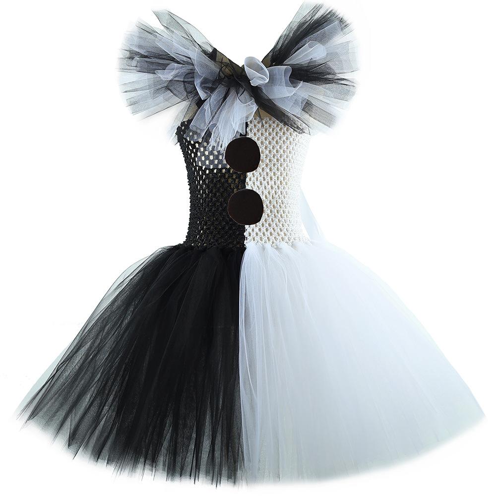 Terrifier Costume Art The Clown Bambina Nero Bianco Vestito Tutù di Lusso Abito Horror Joker per Bambini Costumi per Feste di Carnevale di Halloween