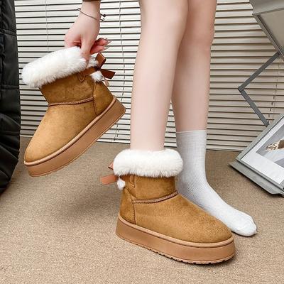 Botas de Neve Quentes de Inverno com Pelo na Boca Tamanho Grande Sola Macia para Mulher Botins de Tornozelo Acolchoados e Forrados Antiderrapantes para Caminhada Casual Esportiva Botas de Algodão