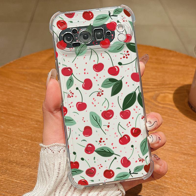 Red Cherry Pattern TPU Phone Case For Google Pixel 9 Pro Pixel 9 Pro XL Slim Soft Silicone Transparent Cover For Google Pixel 9A
