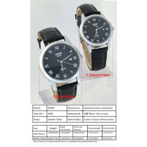 Ceas de damă SKMEI, Curea din piele neagră, Mișcare analogică simplă cu quartz, Drăguț, Elegant, Rezistent la apă, Casual, Afișaj dată, Business, Stil clasic, Per