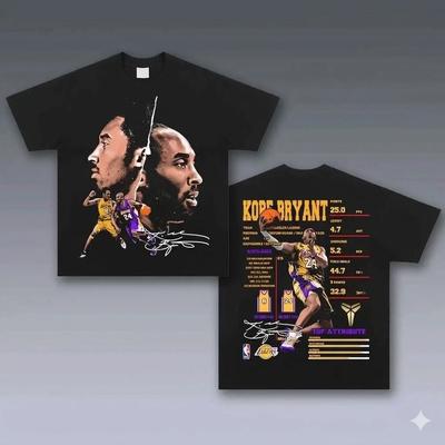 Kobe Bryant Vintage Graphic T-Shirt Retro Mamba Career Stats Art Tee Two Sided