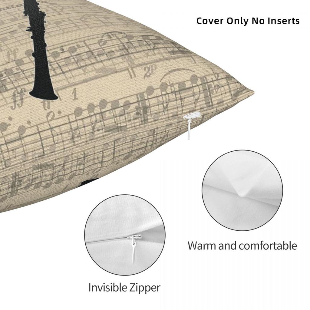 Clarinet Instrument Square Pillowcase Polyester Linen Velvet Pattern Zip Decor Pillow Case Bed Cushion Cover 18"