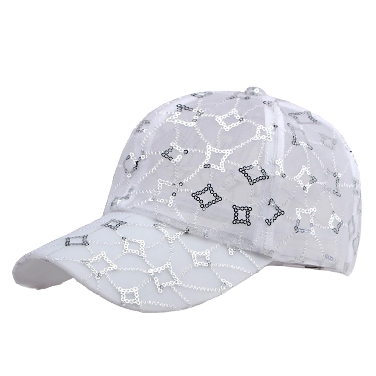 

Mesh Cap with Sequin Cute for Men and CZA283 [White Fang] Design, Stylish, Hat, Women, (White) белый