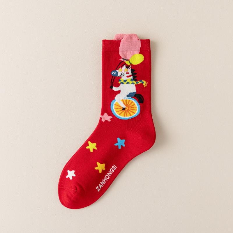 1/4Pair Cartoon Pony Socks  Year Red Socks Autumn Winter Warm Mid-Tube Socks For Men Women Christmas Party Gifts