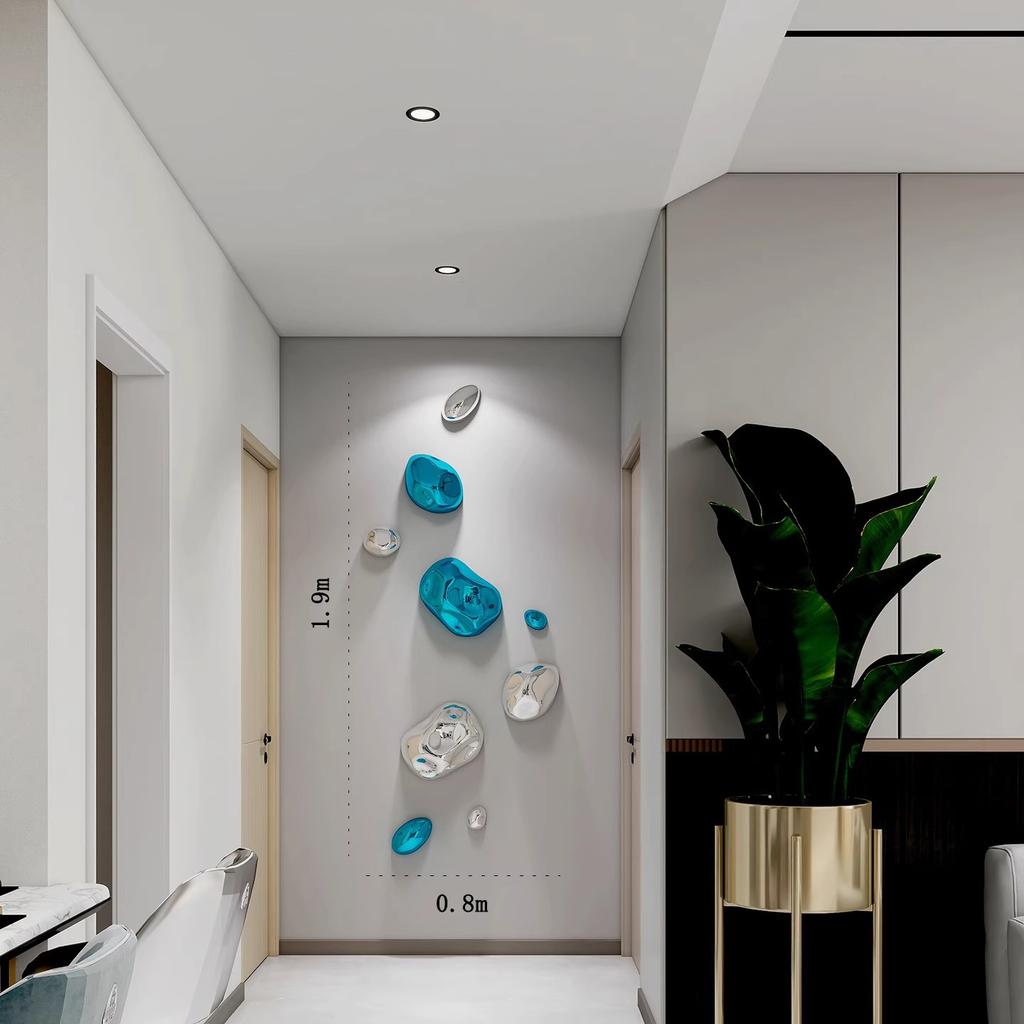 Electroplated Stone Wall Decoration for Hallway Entrance Abstract 3D Stone Wall Hanging Metallic Look Irregular Wall Ornament