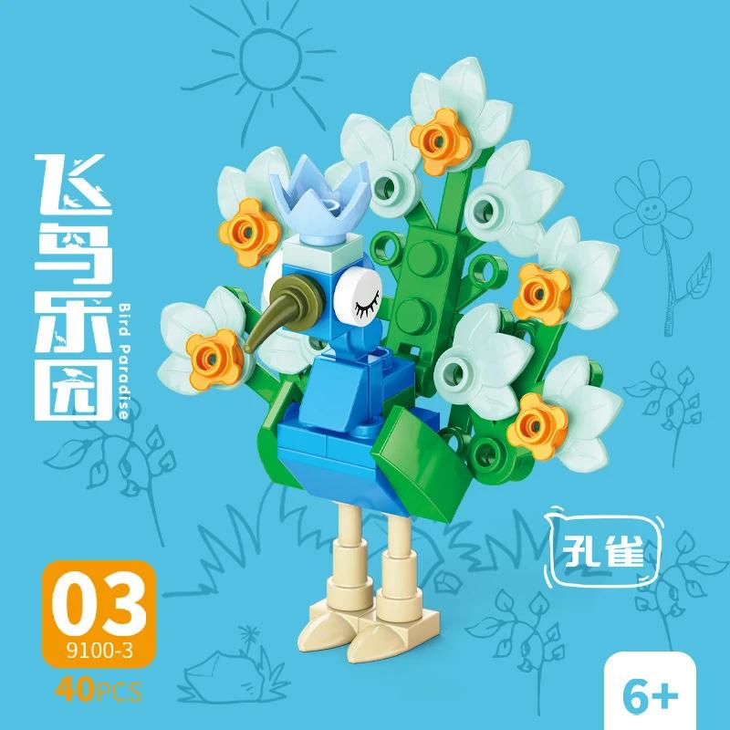 10In1 Cute Animals Bird Paradise Crow Parrot Peacock Eagle Flamingo Building Blocks Kit Girl Bricks Model Kids Toy Children