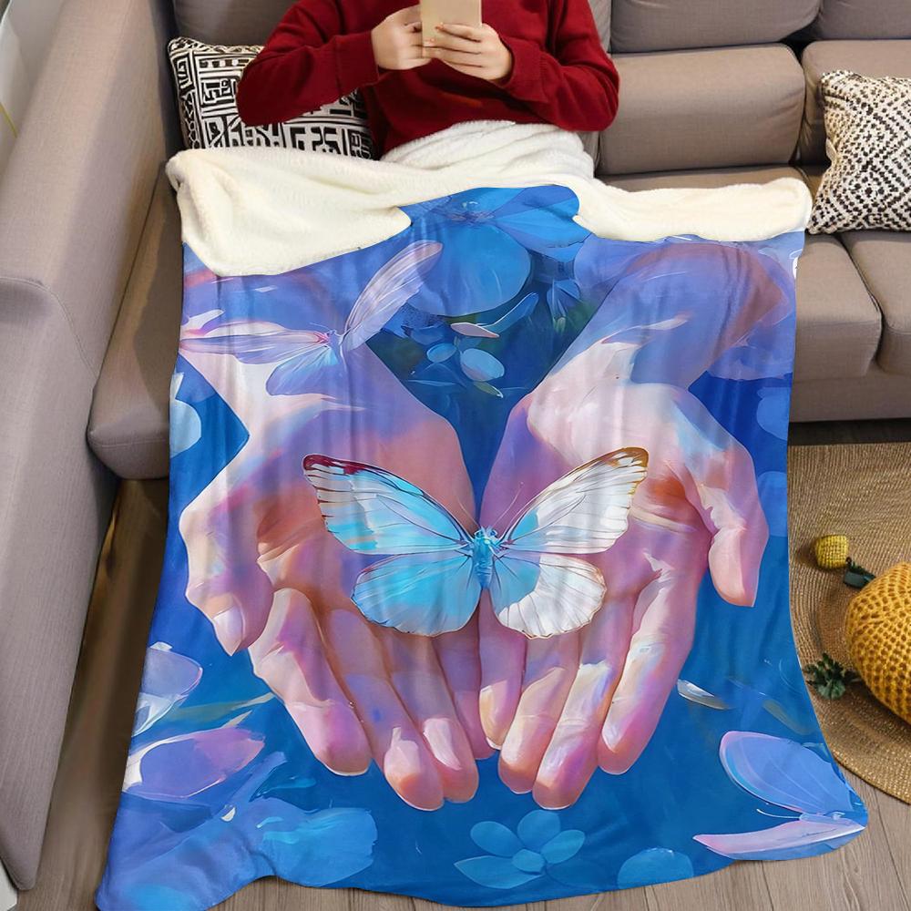 Butterfly In Palms Flannel Blanket Warm Soft Halloween Christmas Couch Warm Cozy Decorative Decor Gift For All Season