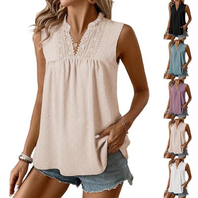 Fashionable Women's Lace Casual Sleeveless Polka Dot Top