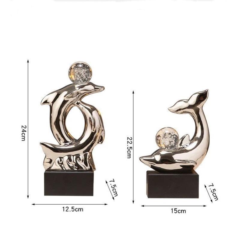 INS Luxury Ceramic Dolphin Figurine, Modern Decorative Ornament for Entryway, Living Room & Study Decor