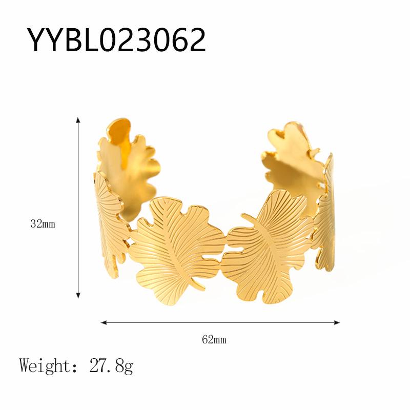 

Позолоченный 18К браслет из нержавеющей стали с лиственным плетением, открытый - Модная бижутерия в европейском и американском стиле