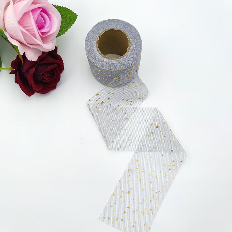 

Hot Stamping Star ribbon Bow Mesh Roll DIY Hair Accessories Material Rope Net Decoration Tulle Craft Ribbons Gift Bow Packaging 22 meters