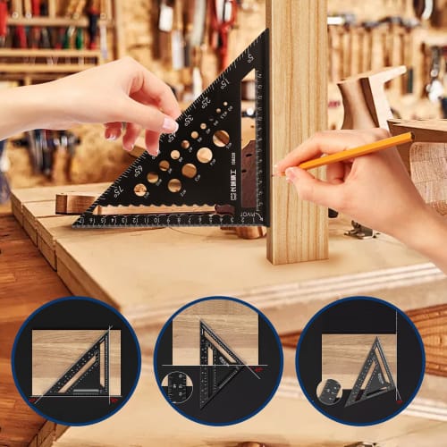 CMD Triangle Ruler for Woodworking, Circular Saw Ruler, Set of 2, 18*18cm x 30*30cm, Aluminum Alloy Measuring Tool, Multifunctional, 0-90 Degree, Accu