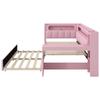 Children's Bed 90x200, Upholstered Headboard, LED Compartment, Multifunctional Bed: Desk, USB, Pull-out Bed, Slat Base, Pink (without Mattress)