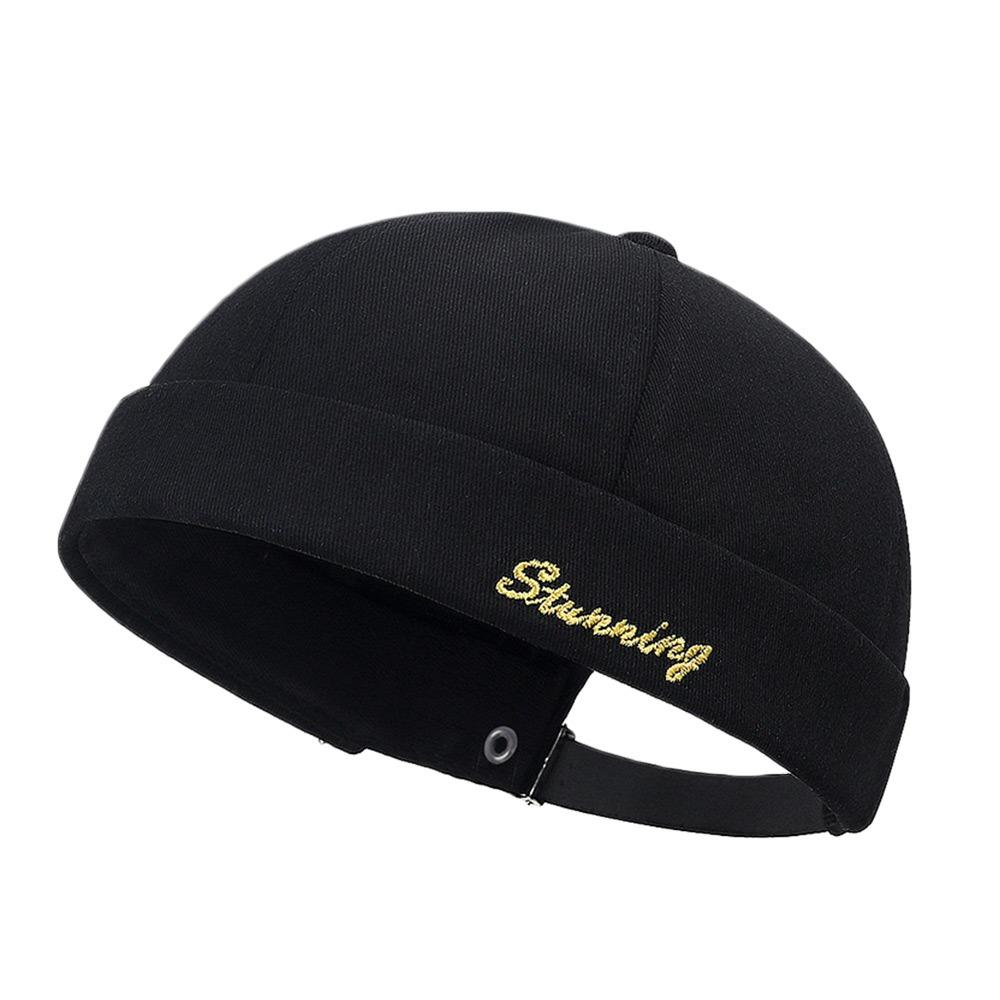

Letter Embroidery Beanie Street Hat Cotton Vintage Dome Hat Fashion Brimless Docker Cap Outdoor чёрный