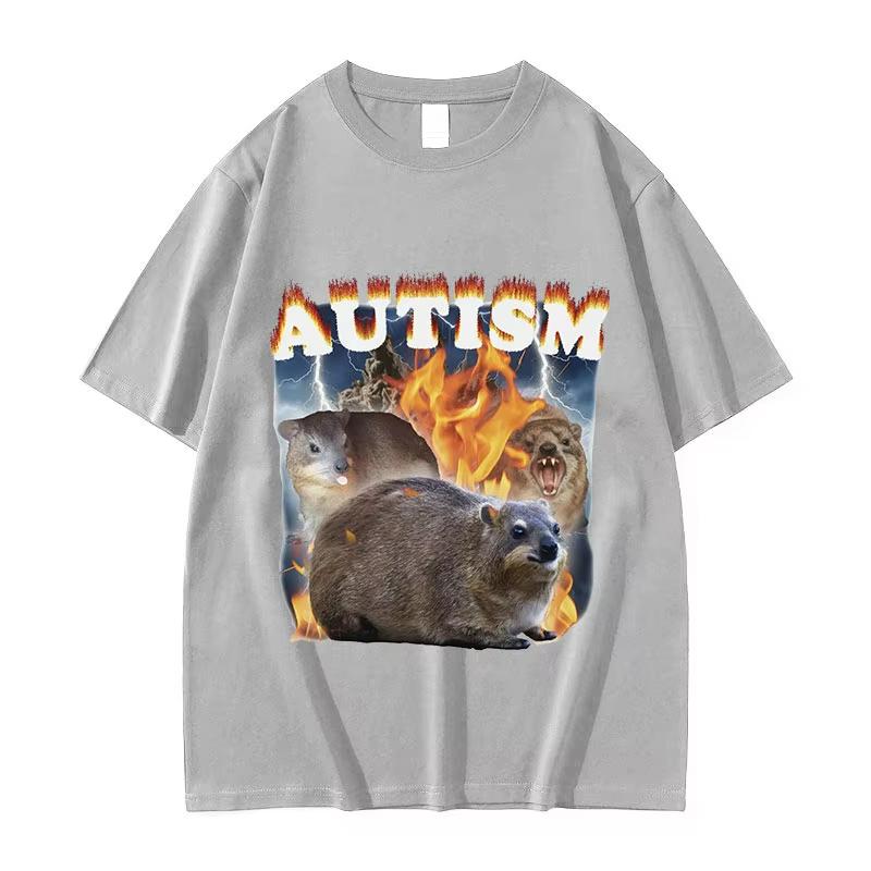 Funny Autism Hyrax Meme T Shirt Men Fashion O-Neck High Quality Fashion T-shirts Unisex Retro Harajuku Oversized Cotton T-shirt