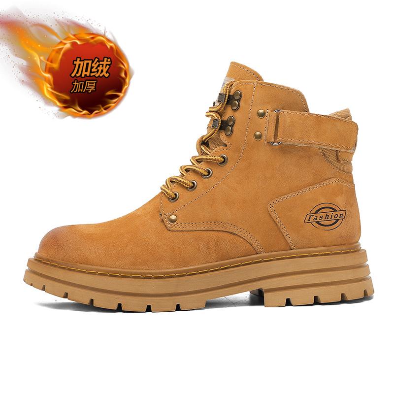 

Men s shoes spring, autumn and winter velvet warm leather Martin boots British style outdoor mountaineering cycling combat training boots 44