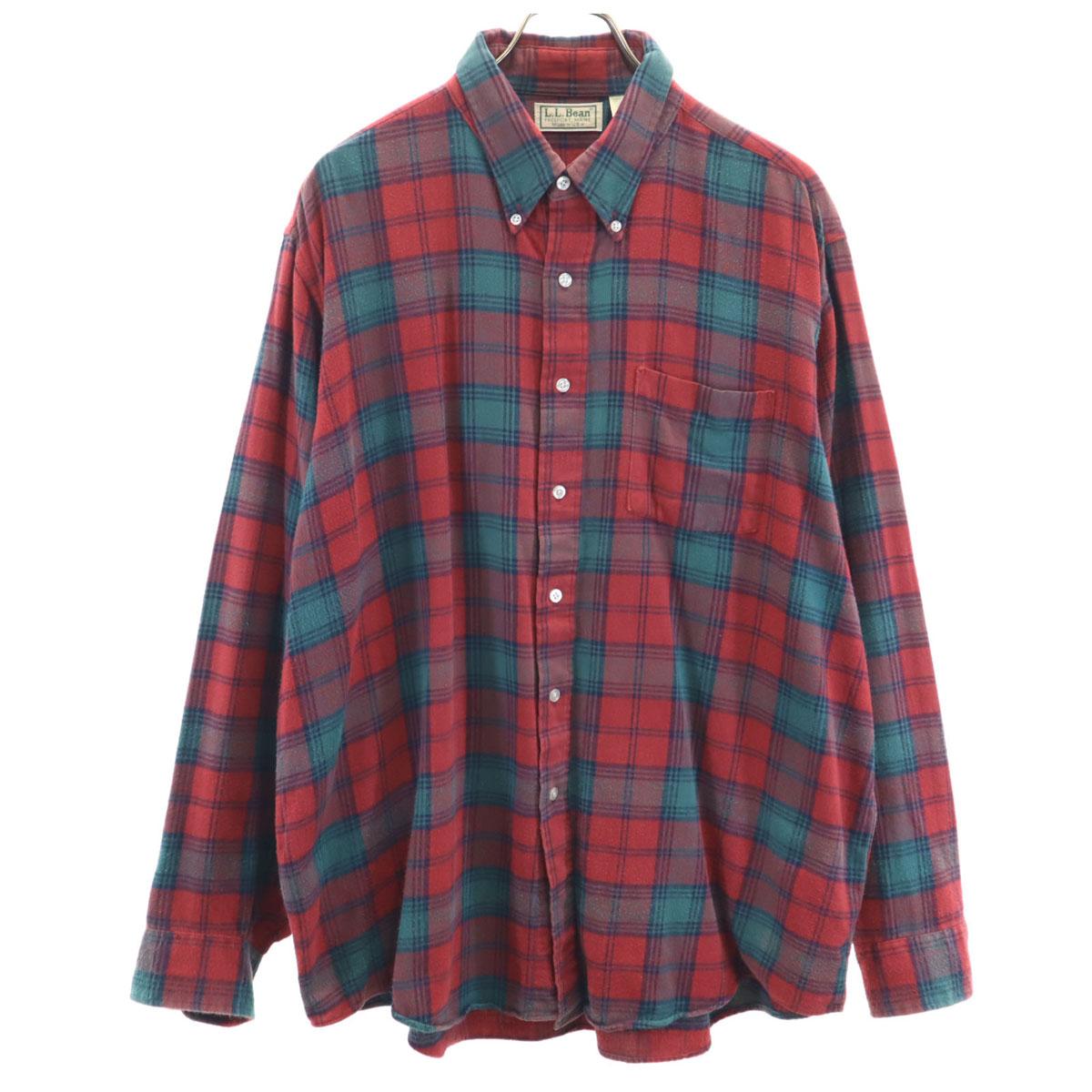 

L.L.Bean 80s Vintage Made in USA Check Pattern Long sleeve Cotton shirt Men s Used