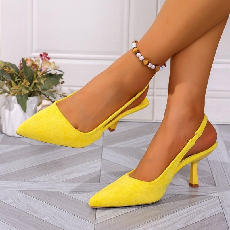 

Fashion Simple Stiletto Sandals Summer New Pointed Toe Shallow Mouth One Strap Anti-slip Wear-resistant High Heels 36