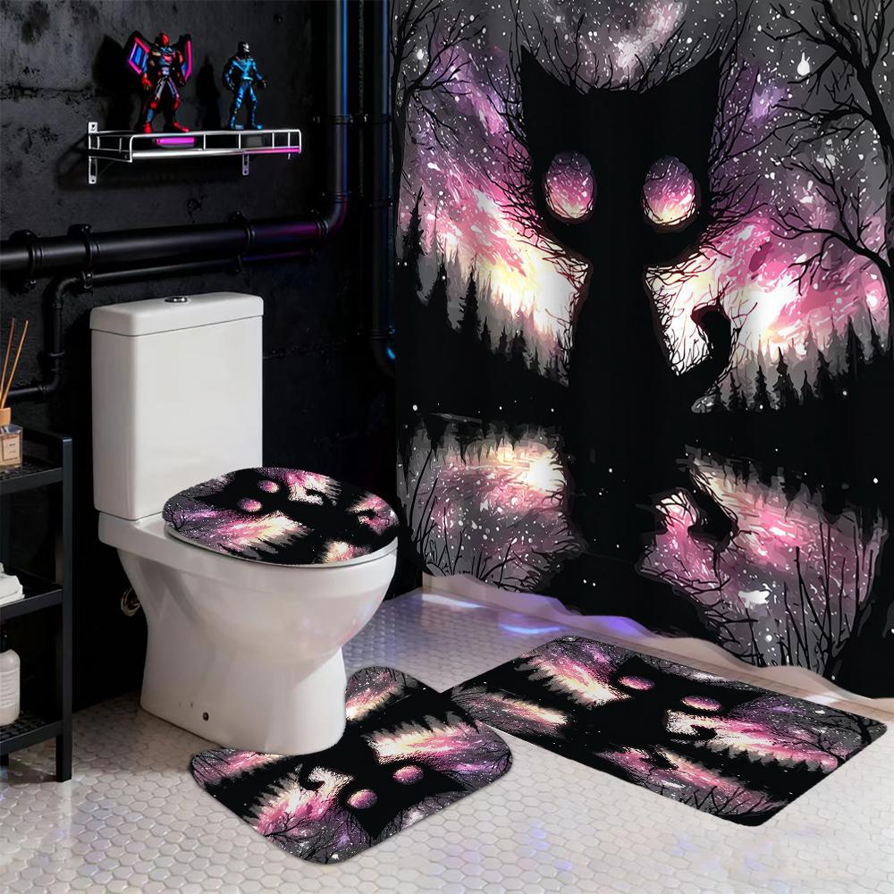 Animal Abstract Patterns Black Whit Shower Curtain Bath Sets Waterproof Non-Slip Bathroom Rug Toilet U With 12 Hooks Home Deco