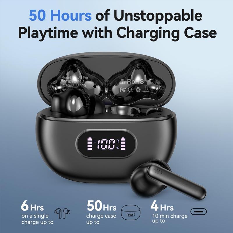 UYUXIO TWS BT 5.4 Headphones Clear Calls IP7 Wireless Earbuds with 48H Play Time HiFi Stereo Ear Buds with LED Display for Sport