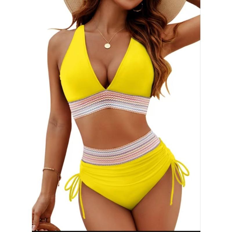 

New tight-fitting swimsuit women s sexy deep V high-waisted bikini swimsuit XL жовтий