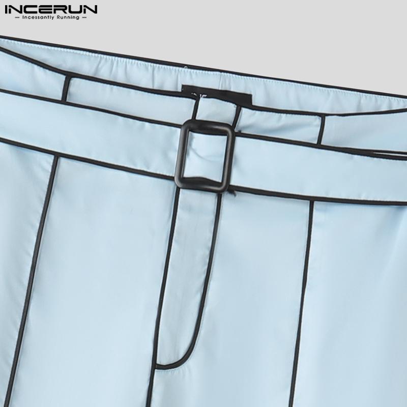 INCERUN Costume de toamnă supradimensionate din două piese pentru bărbați, blazer cu mânecă lungă cu cusături, seturi de pantaloni lungi drepți