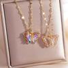 Colorful Zircon Butterfly Pendant Necklaces for Women Girls Stainless Steel Trendy Romantic Jewelry Accessories Gifts