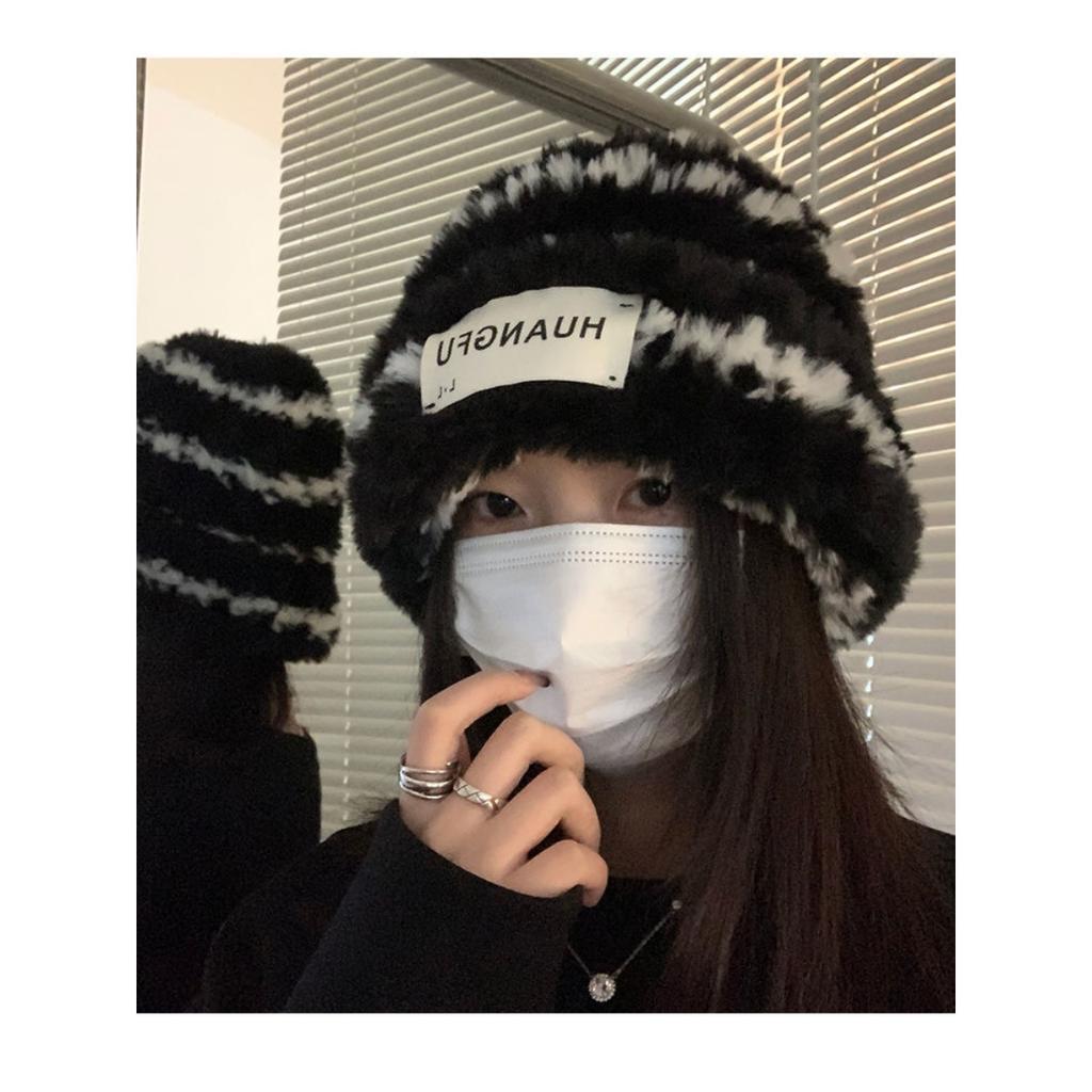 Hut, Damen, Gestreifter Hut, Großer Kopfumfang, Strickmütze, Wollmütze, Warme Mütze, Kalte Mütze, Verdickt, Verdickt