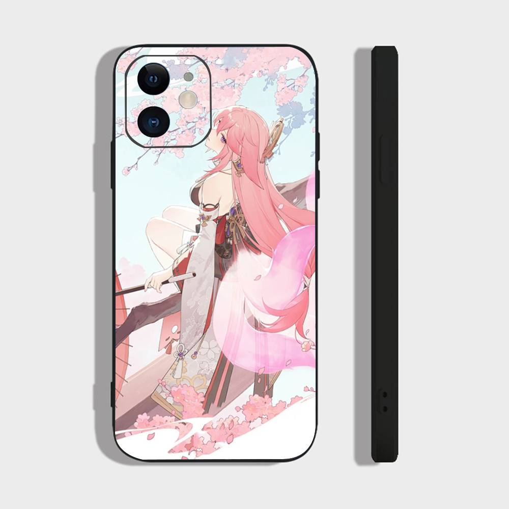 Yae Miko Animation Spiel G-Genshin I-Impact Handyhülle Für IPhone 17 Air 16 15 14 13 Pro Max 11 12 Schwarze Silikonhülle