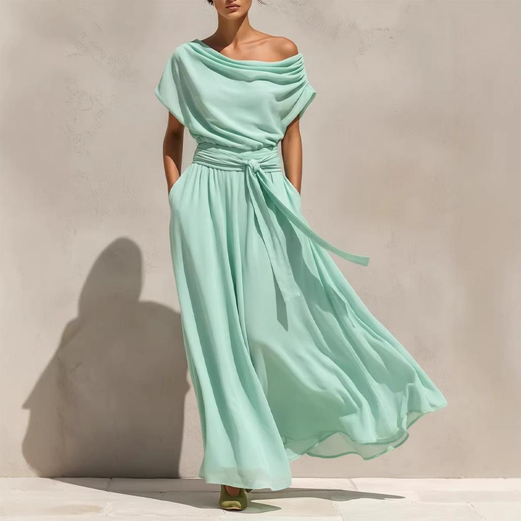 Abito da Donna Casual e alla Moda in Chiffon, Gonna Lunga