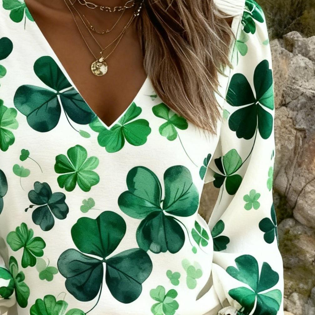 V-neck lantern-sleeve women's long-sleeved top, a romantic outfit that wishes for good luck. Suitable for summer vacations and outdoor gatherings.