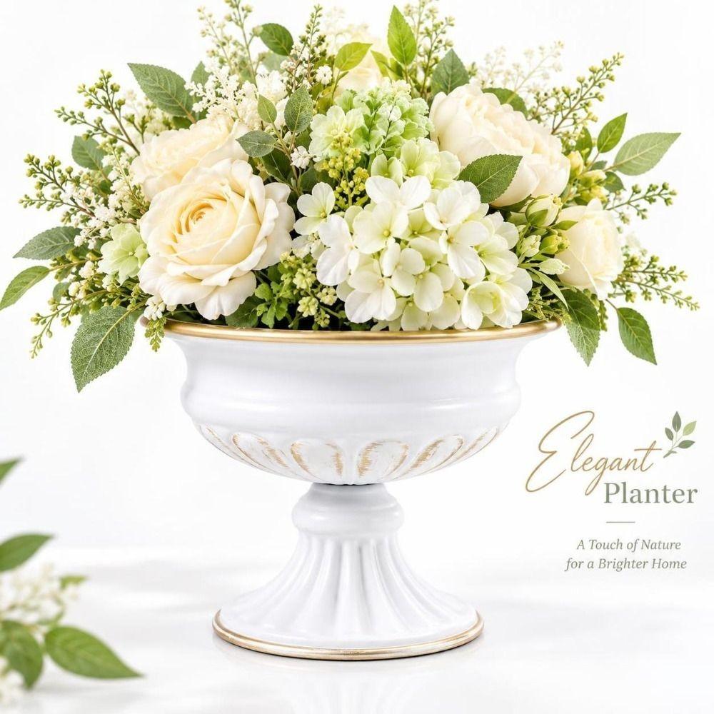 High-footed Design Urn-shaped Vase Metal Material Flower Pot Elegant Metal Vase Home Decor