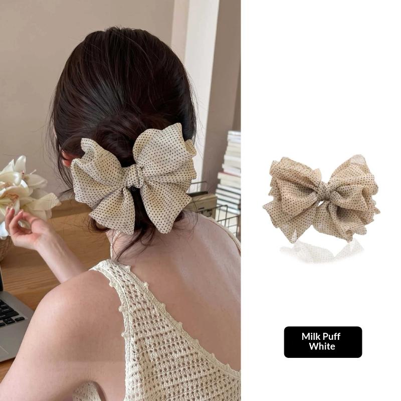 Korean Soft Polka Dot Bow Banana Clip Elegant Barrette For Half Up Updo Versatile Back Head Daily Hair Accessories
