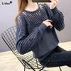 Loose Sexy Hollow Out Solid Pleated Lace Patchwork T-Shirts Round Neck Casual Women's Clothing Pullovers Autumn Winter Thin