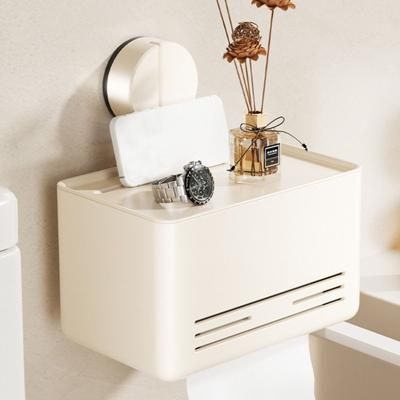 Aluminum Suction Cup Tissue Box With Drawer Waterproof Toilet Paper Holder Non-perforated Suction Cup Mount Roll Holder