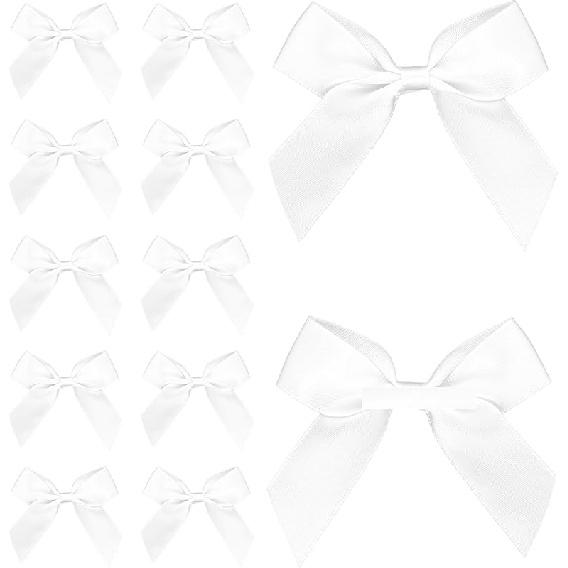 Satin Ribbon Black Bow Decor 2." Self Adhesive Premade Bows for Gift Wrapping Black Mini Bow for Treat Bags Party Favors Wedding Decorations - 50