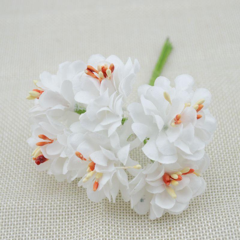 

6pcs Fake Plants Silk Gradient Stamen Handmake Artificial Flowers Bouquet Wedding Decoration DIY Wreath Gift Scrapbooking Craft белый