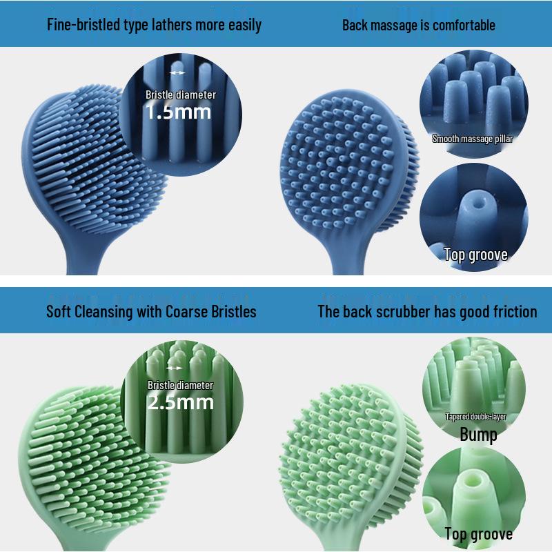 Silicone Long-Handled Bath Brush - Soft Bristle Back Scrubber for Easy Cleaning