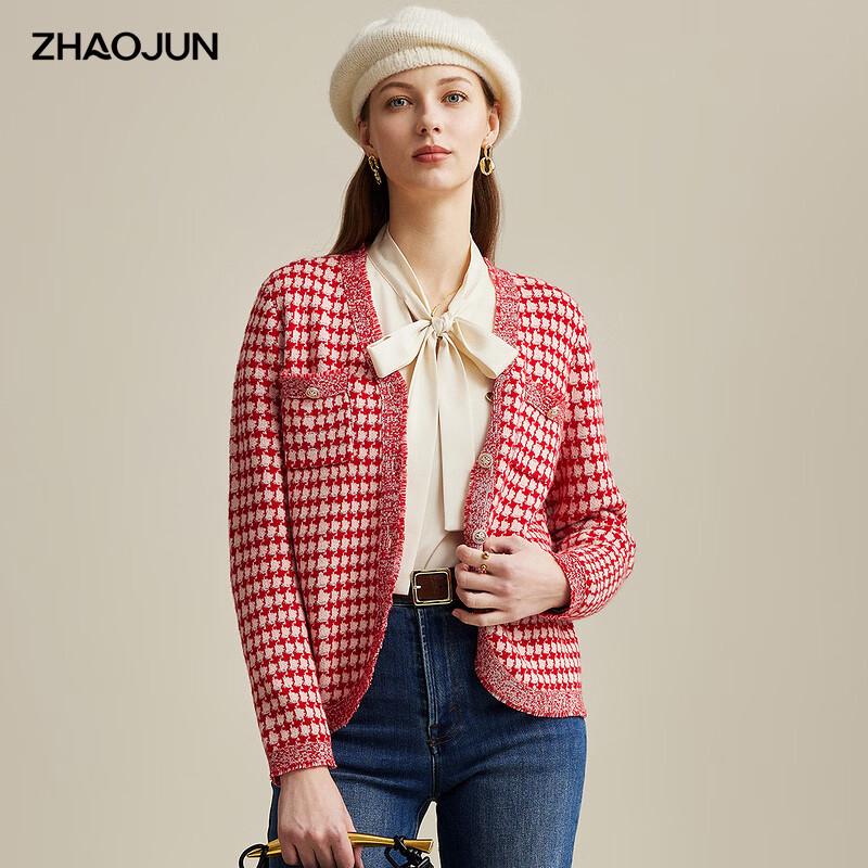 Women s Autumn Winter Houndstooth Jacquard Wool Cardigan S