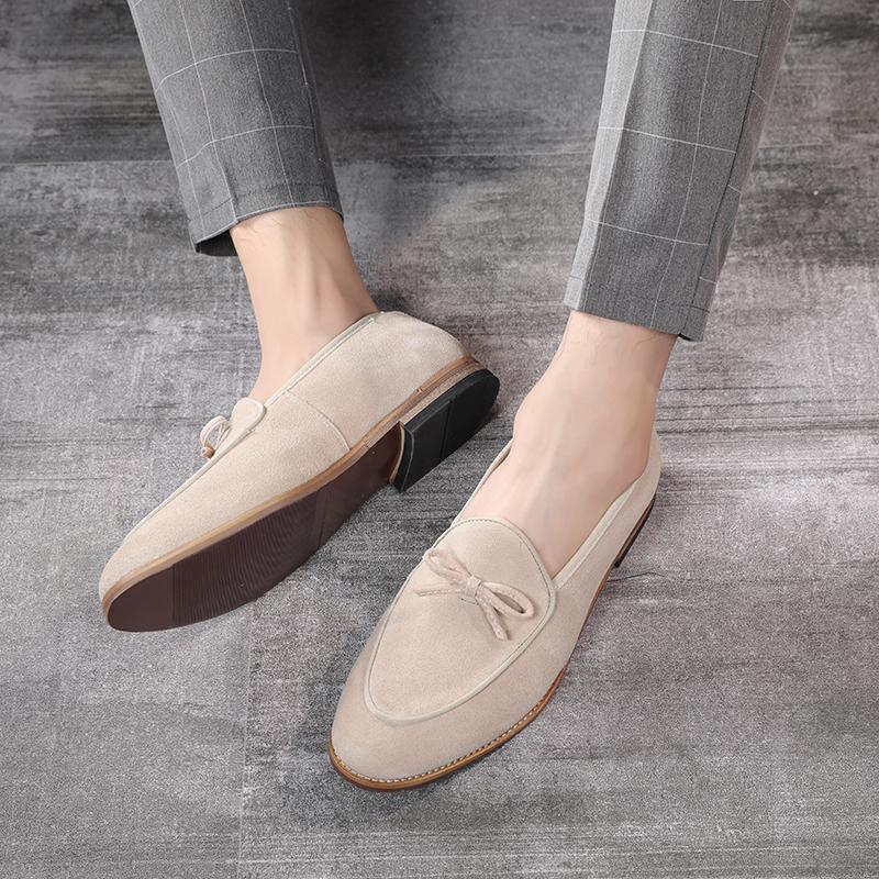 Fashion Fashion Men's Casual Shoes Cow Suede Genuine Leather Men British Style Bowknot Loafers Mens Slip-on Outdoor Driving Flats