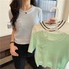 Fashion Girls Gentle Wind Temperament Round Neck Knitted Tops Women Casual Summer Essential Comfort and Style Slim Fit Pullovers Tees