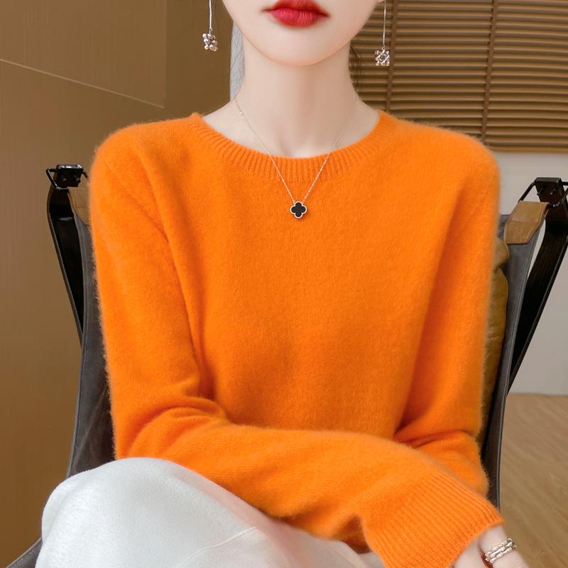 Höst/Vinter 100% Ull Rundhals Slim Fit Dammode Stickad Tröja