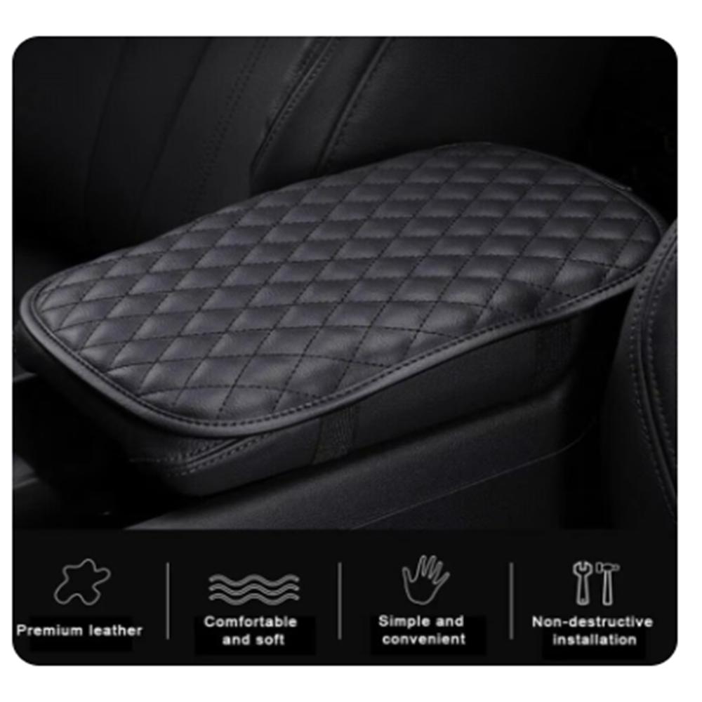 Auto Center Console Pad, Universal Waterproof Armrest Seat Box Cover, Leather Auto Armrest Cover Protector for Most Vehicle(Black)