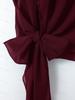 Elegant Wine Red Chiffon Top with Waist Ruching and Short Sleeves