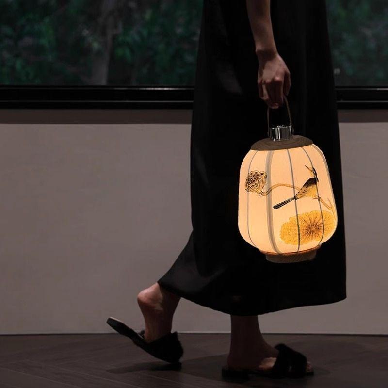 Portable Lamp Ancient Style Zen Tea Room Chinese Hand-painted Fabric Classical Ornament Chinese Style