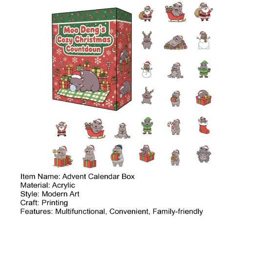 Moo Deng's Christmas Countdown Calendar 24 Days Acrylic Advent Box with Surprise Ornaments Festive Home