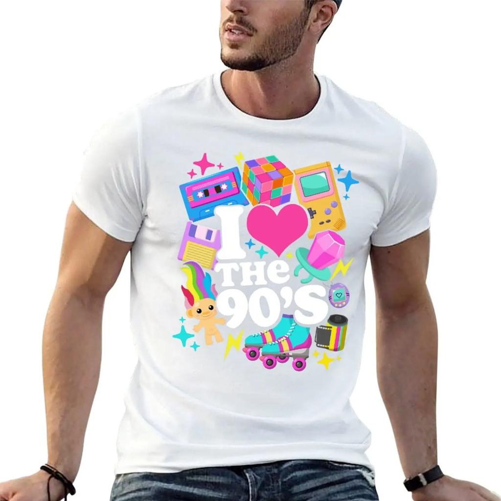 Men's Summer I Love 90s Letter Printed T-shirt Cool Casual Outdoor High Street 100% Cotton Soft High Quality Short Sleeve