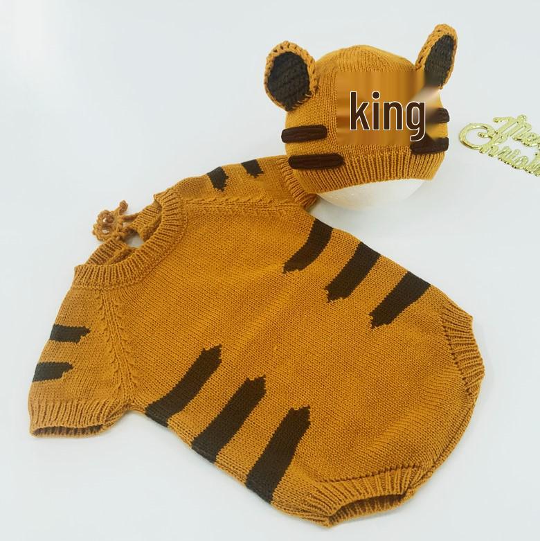 

Зарубежный вязаный шерстяной детский ромпер - Милый костюм для фотосессии маленького тигренка 1-6 months