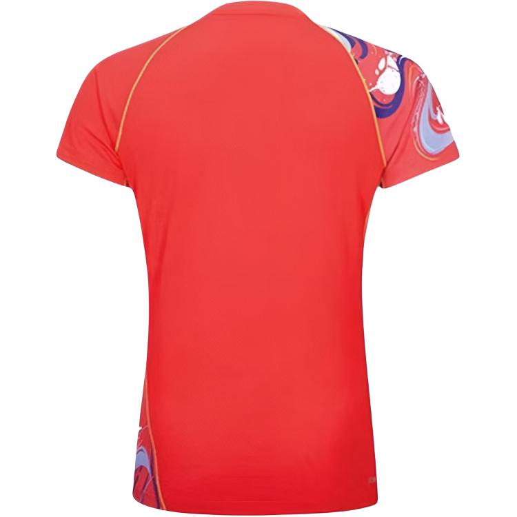 Li Ning Badminton Competition Series Quick-Dry Training Stand-Collar Short-Sleeve Badminton Shirt Women Tops Red AAYU230-3
